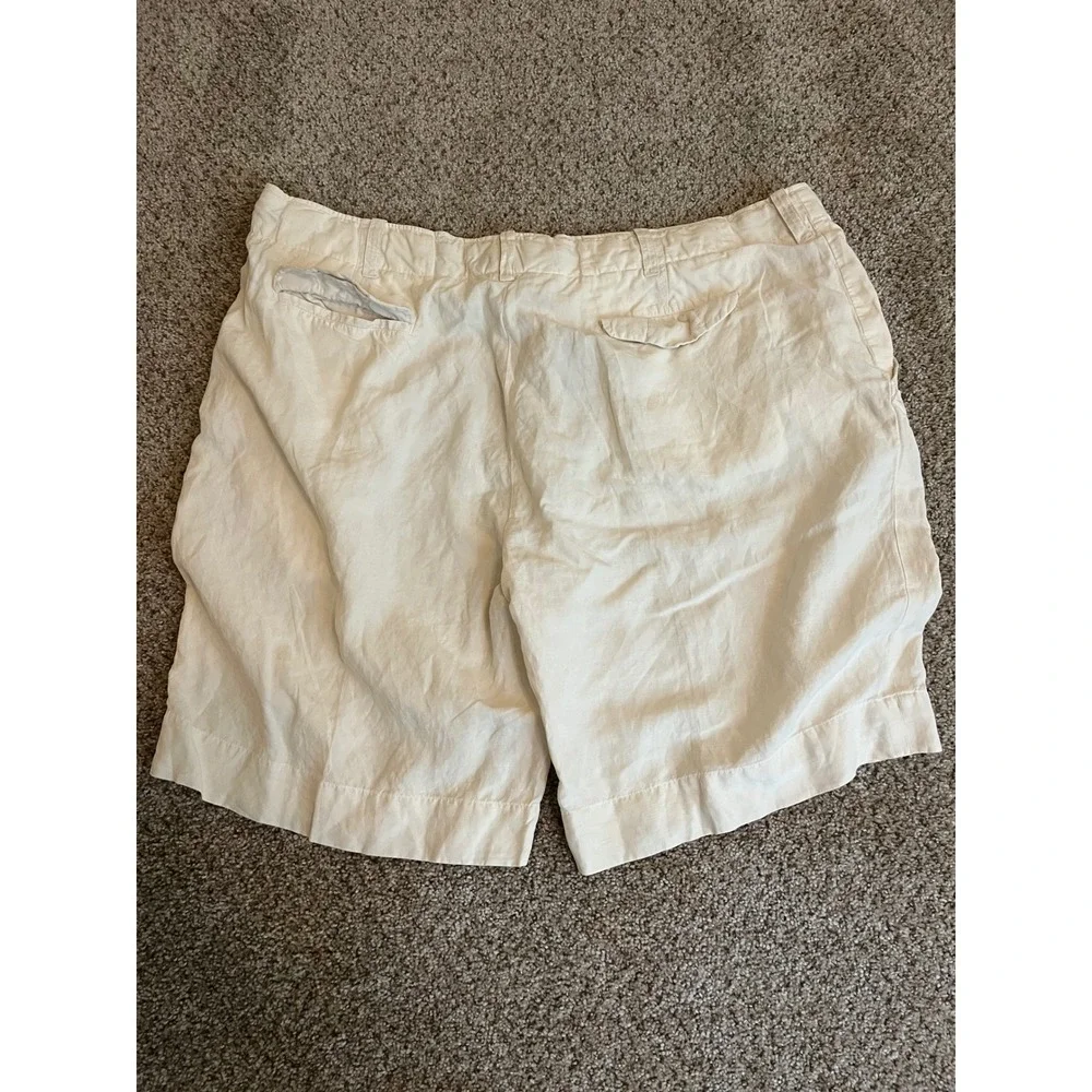 VTG Polo Ralph Lauren Men's Shorts 42 Cream Linen Silk Blend Drawstring Casual